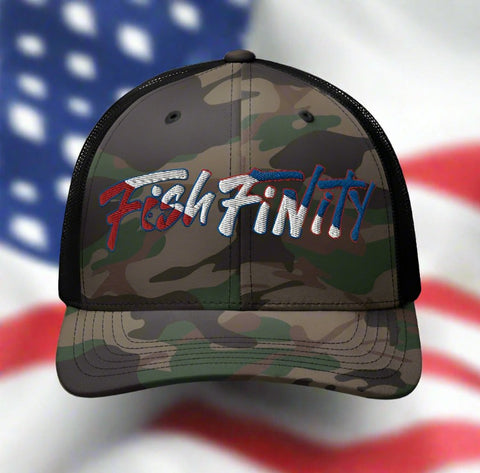 Fish Finity Patriot Edition Camouflage Trucker Hat